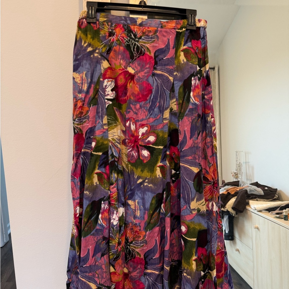 Floral Midi Skirt in Purple and Pink